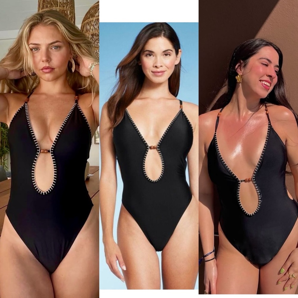 Black cutout one piece strappy back swimsuit thick fully lined material